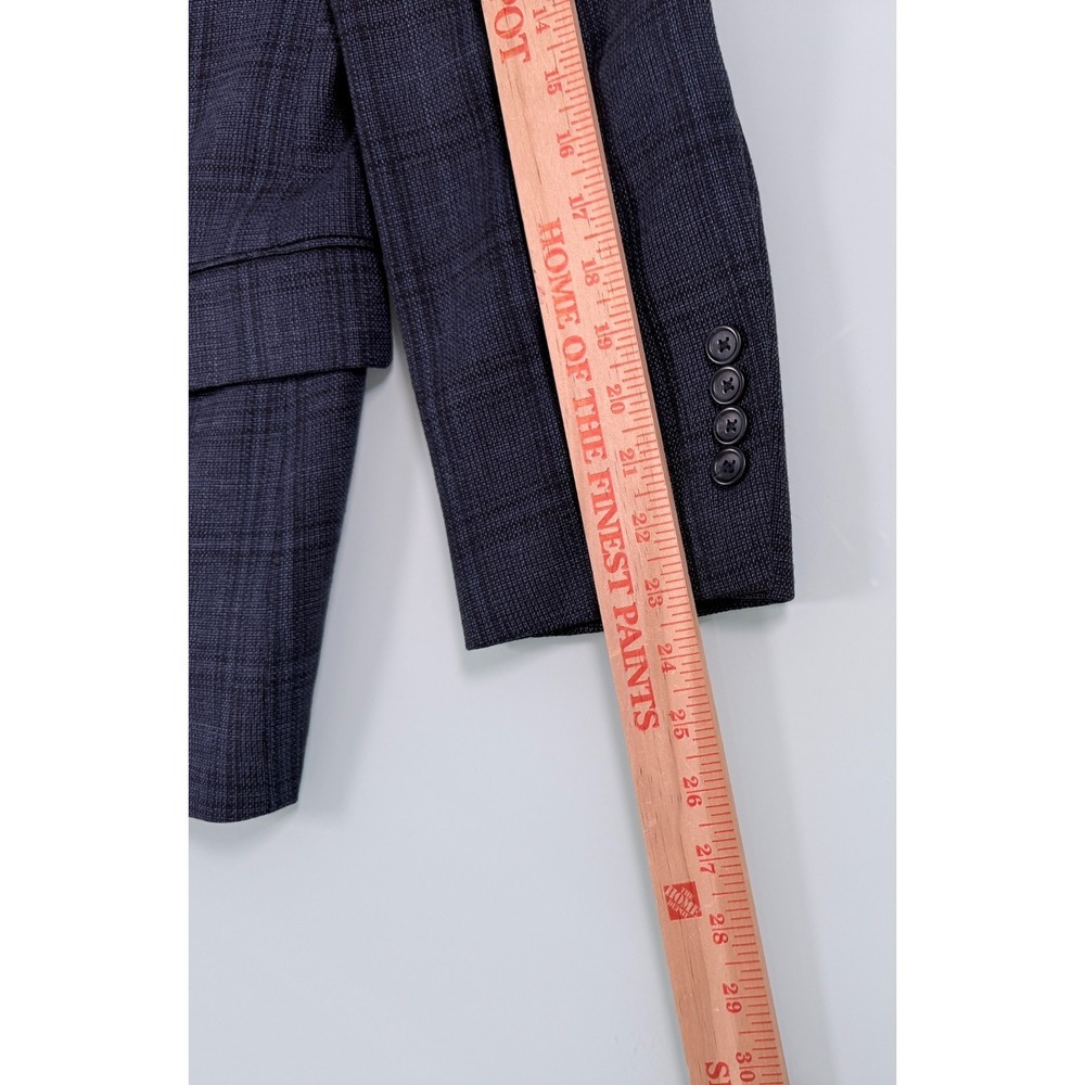PRONTO UOMO Solid Blue 100% Wool Mens Windowpane Pattern Blazer - 44 Short - Picture 15 of 15